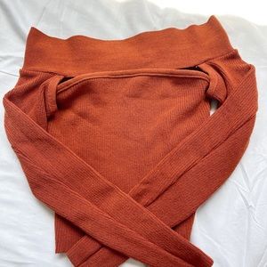 Long Sleeve Crop Top, Off Shoulder / Burnt Orange / Small / Fashion Nova